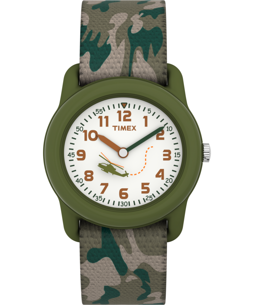 Heritage TIMEX TIME MACHINES 29mm Green Camo Elastic Fabric Kids Watch