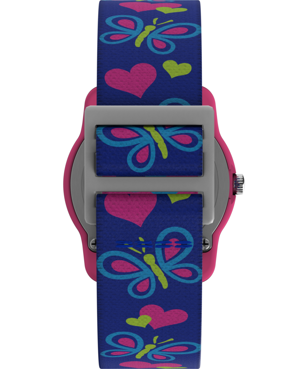Heritage TIMEX TIME MACHINES 29mm Butterflies and Hearts Blue Elastic Fabric Kids Watch