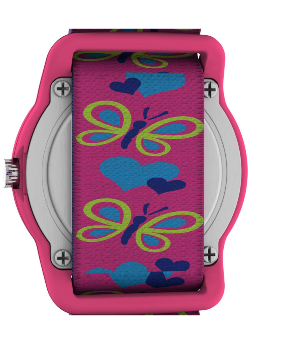 Heritage TIMEX TIME MACHINES 29mm Butterflies and Hearts Blue Elastic Fabric Kids Watch