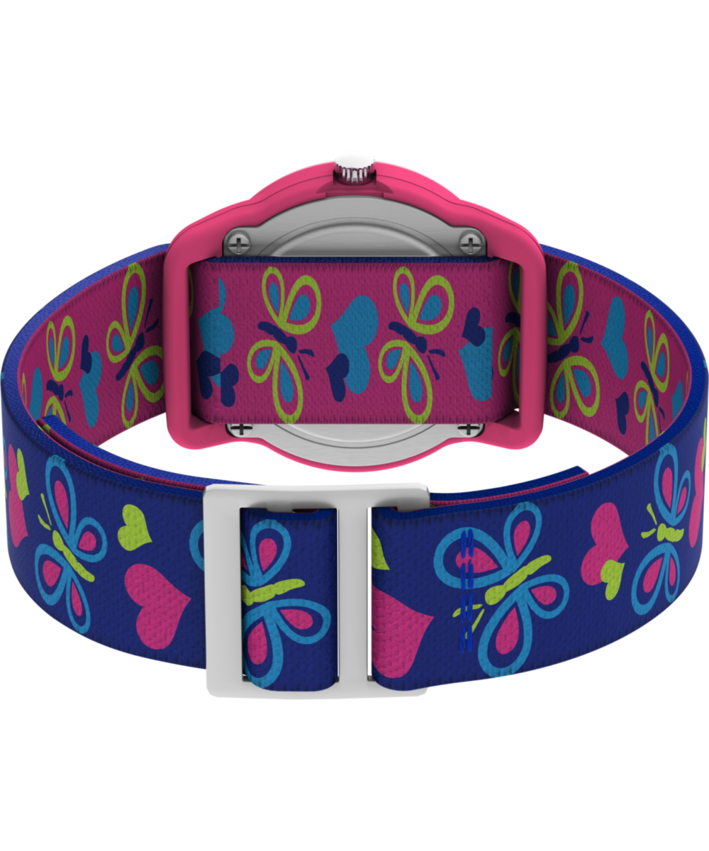 Heritage TIMEX TIME MACHINES 29mm Butterflies and Hearts Blue Elastic Fabric Kids Watch