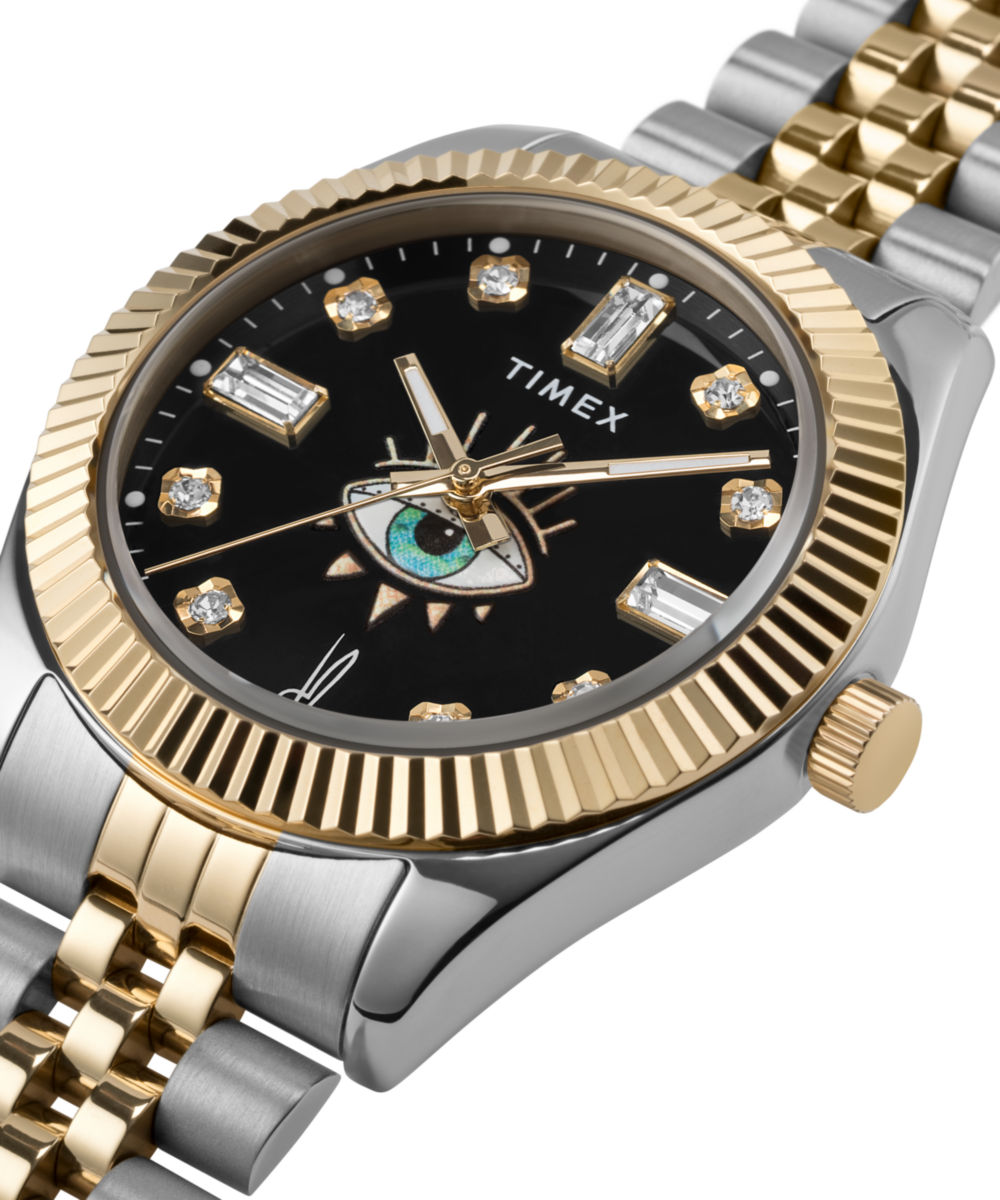Heritage Timex Legacy x Jacquie Aiche Black Sunray Dial with Tribe Eye 36mm Stainless Steel Bracelet Watch