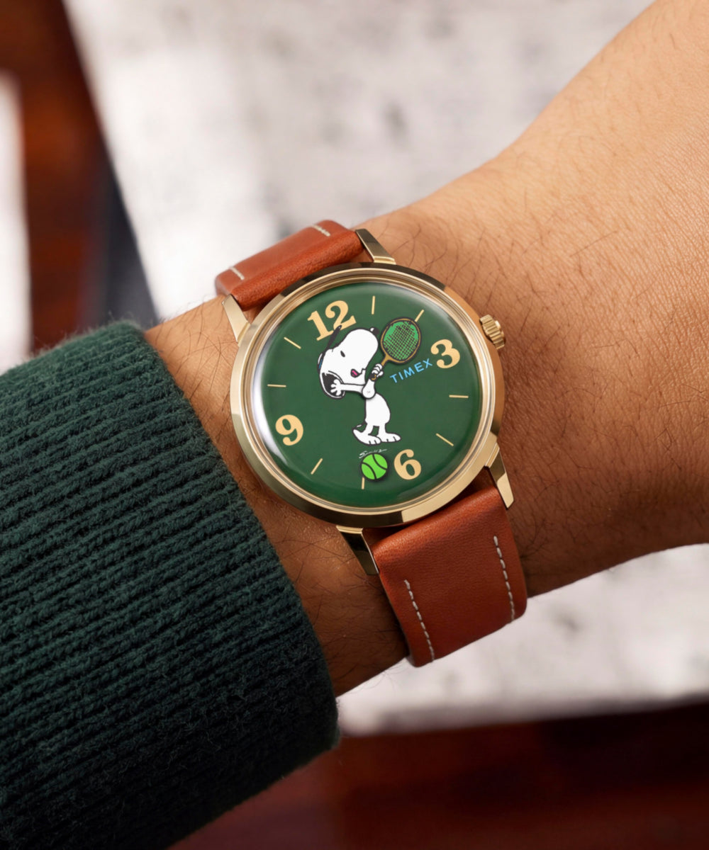 Heritage Peanuts x Timex Marlin Hand-Wound Snoopy Tennis 34mm Leather Strap Watch