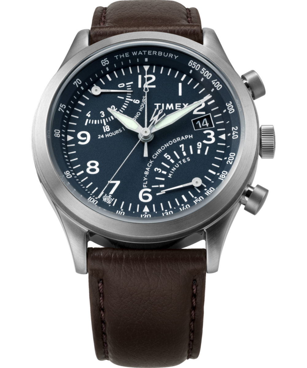 Heritage Waterbury Traditional Fly Back Chronograph 43mm Leather Strap Watch