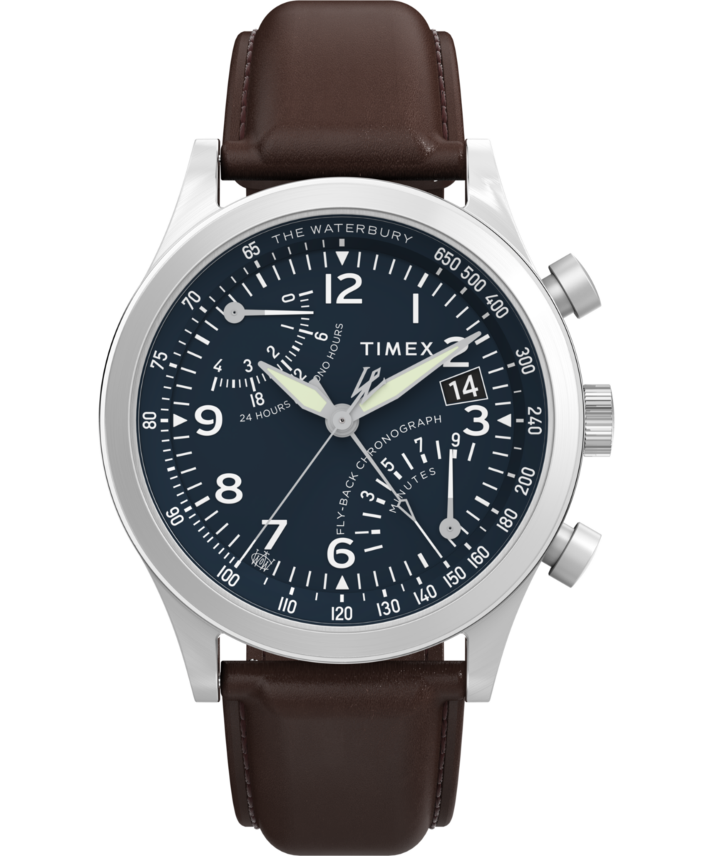 Heritage Waterbury Traditional Fly Back Chronograph 43mm Leather Strap Watch