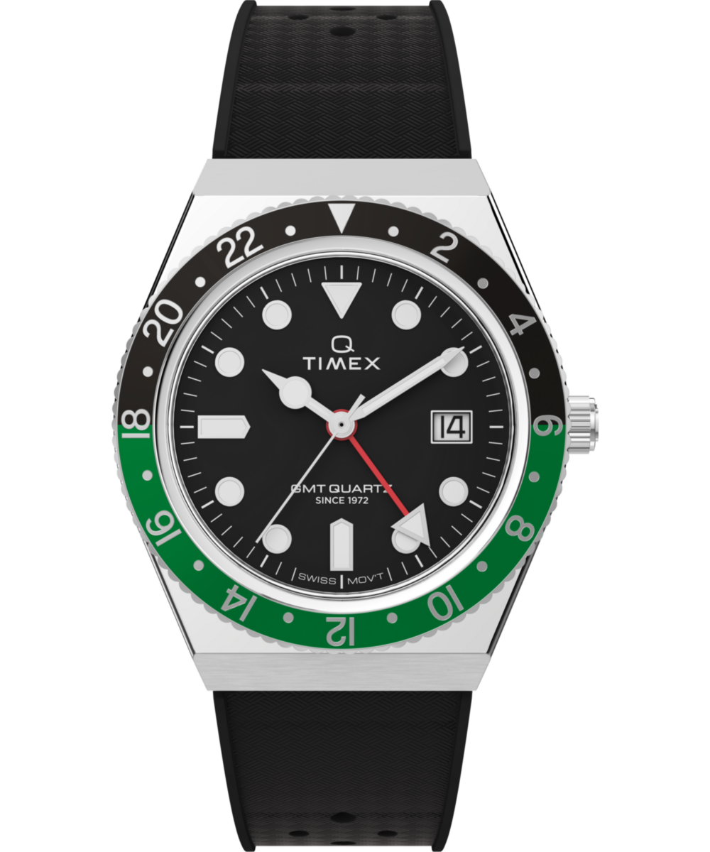 Heritage Q Timex GMT 38mm Synthetic Rubber Strap Watch