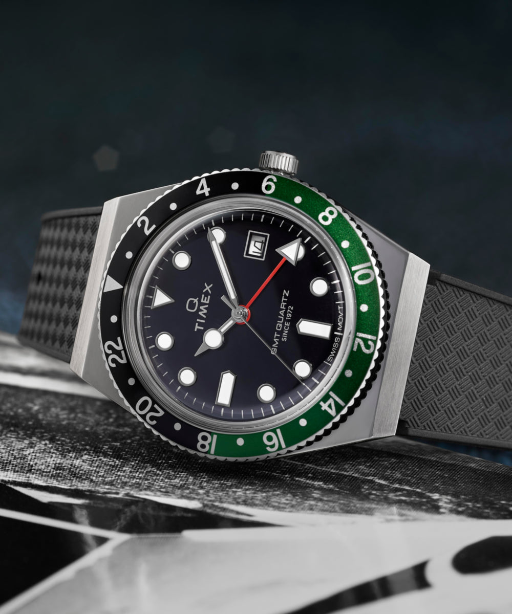 Heritage Q Timex GMT 38mm Synthetic Rubber Strap Watch