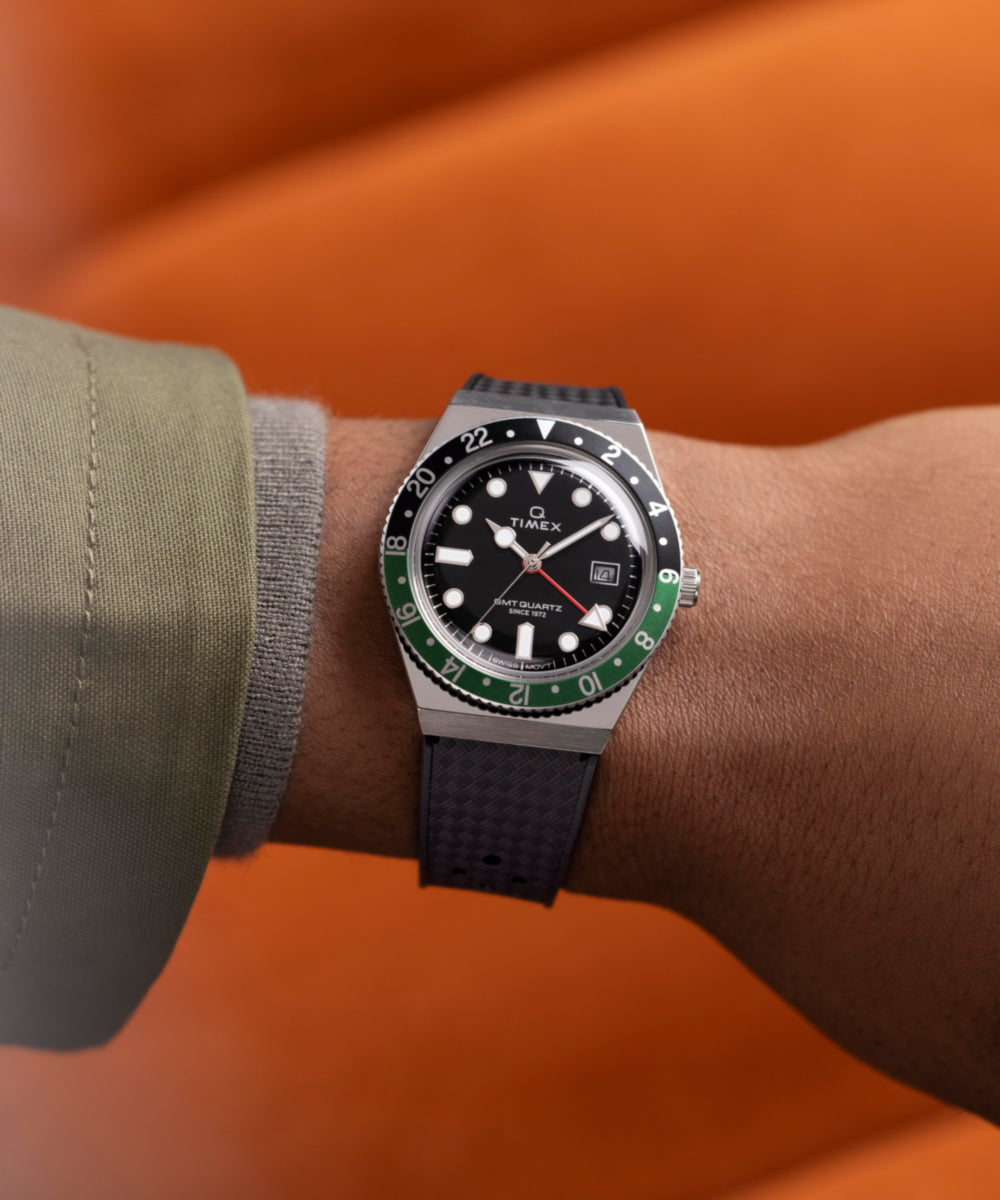 Heritage Q Timex GMT 38mm Synthetic Rubber Strap Watch