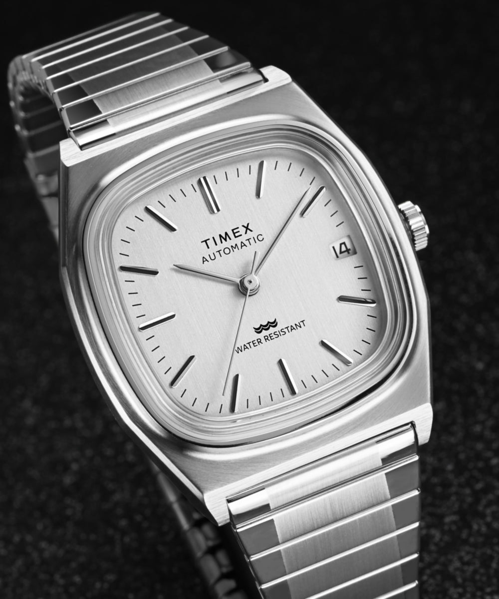 Heritage Timex Automatic 1983 E Line Reissue 34mm Stainless Steel Expansion Band Watch