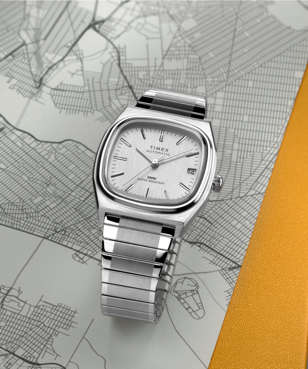Heritage Timex Automatic 1983 E Line Reissue 34mm Stainless Steel Expansion Band Watch