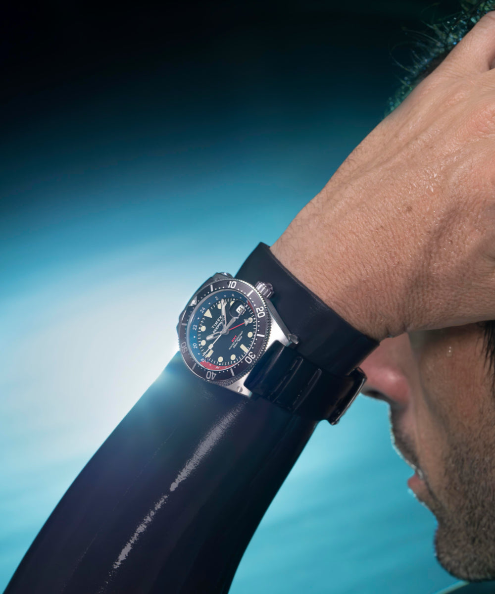 Heritage Deepwater Reef 200 GMT 41mm Synthetic Rubber Strap Watch