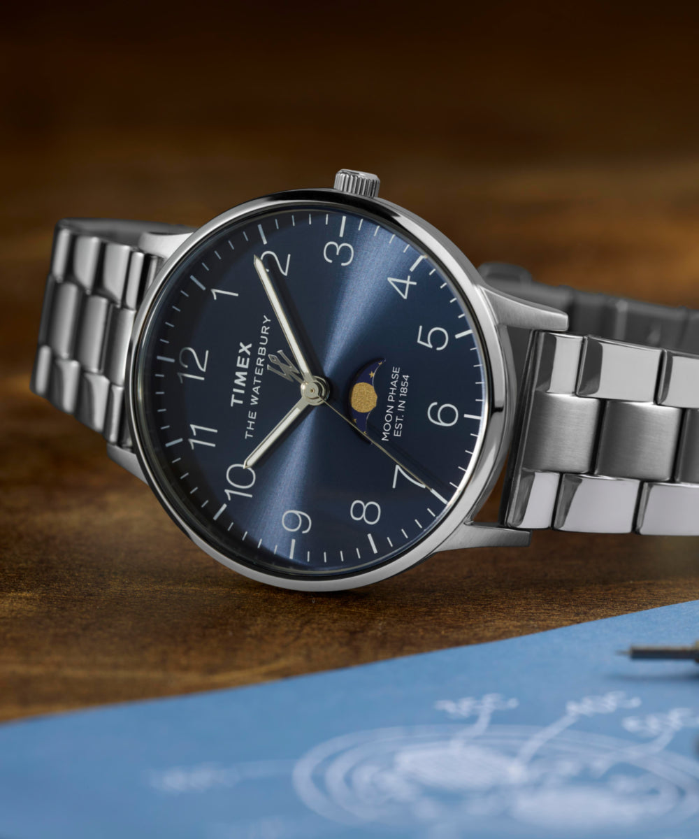 Heritage Waterbury Classic Moon Phase 40mm Stainless Steel Bracelet Watch