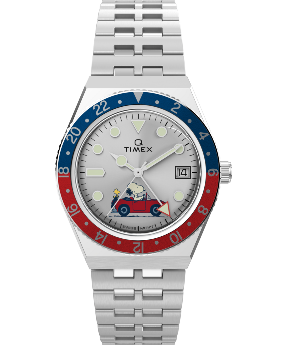 Heritage Peanuts x Q Timex GMT 38mm Stainless Steel Bracelet Watch
