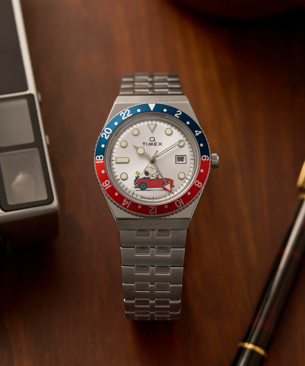 Heritage Peanuts x Q Timex GMT 38mm Stainless Steel Bracelet Watch
