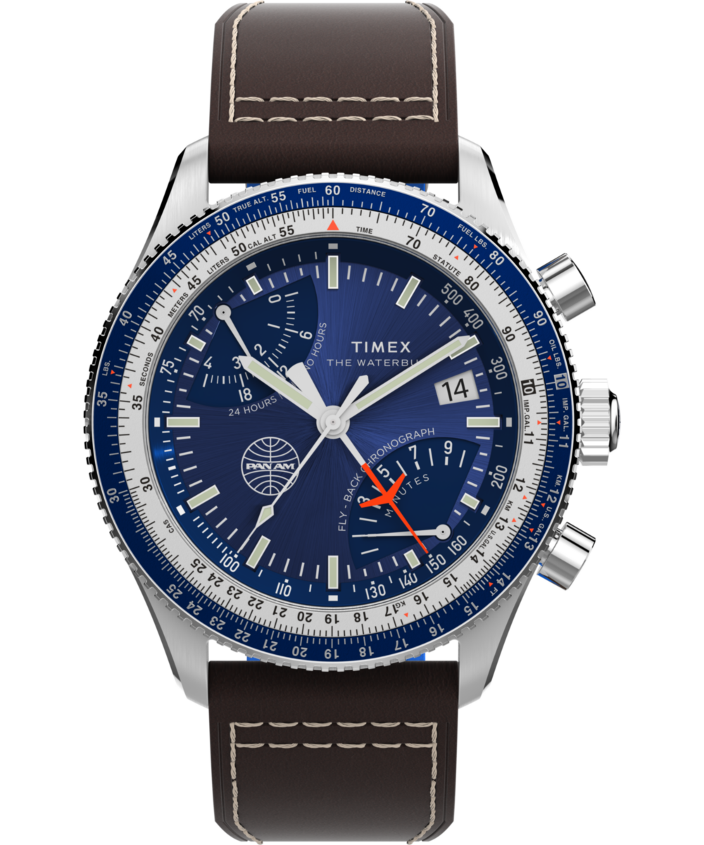 Heritage Pan Am x Timex Fly-Back Chronograph 43mm Leather Strap Watch