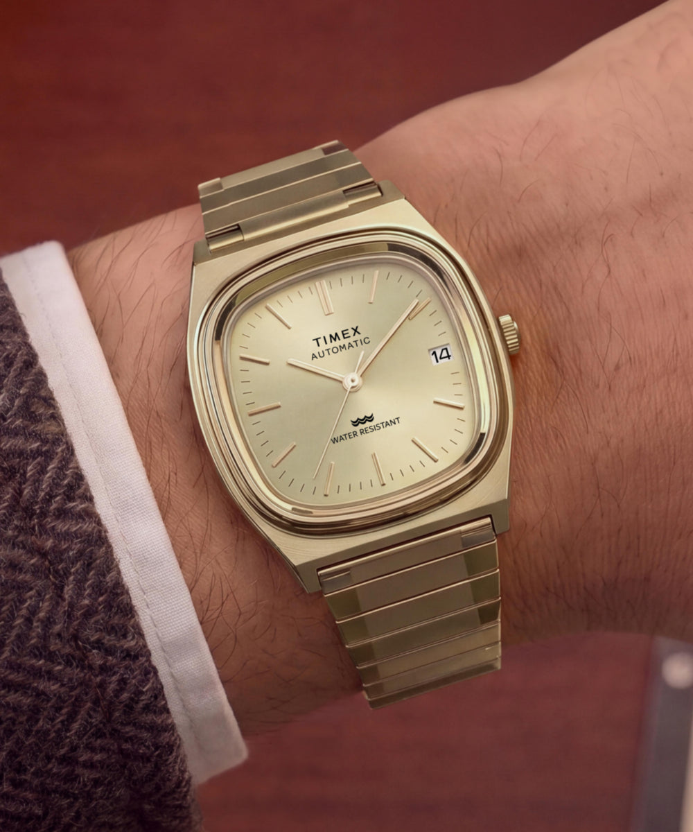 Heritage Timex Automatic 1983 E Line Reissue 34mm Gold-Tone Expansion Band Watch