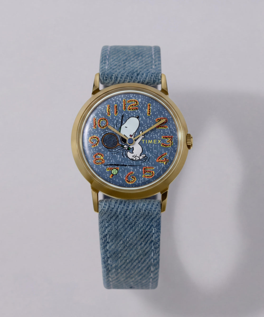 Heritage Peanuts x Timex Marlin 1965 Reissue Inspired Snoopy Tennis 34mm Fabric Strap Watch