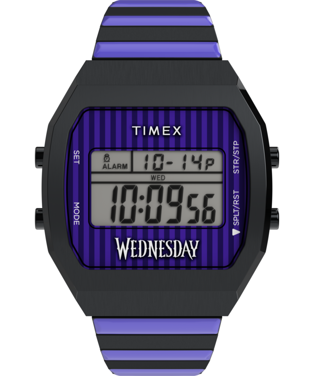 Heritage Timex x Wednesday T80 36mm Stainless Steel Black and Purple Expansion Band Watch