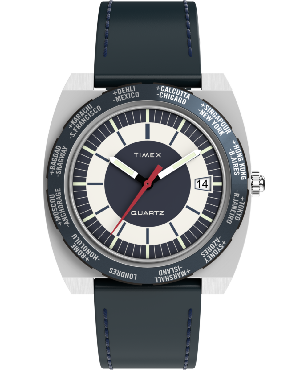 Heritage Q Timex 1972 World Time 39mm Leather Strap Watch