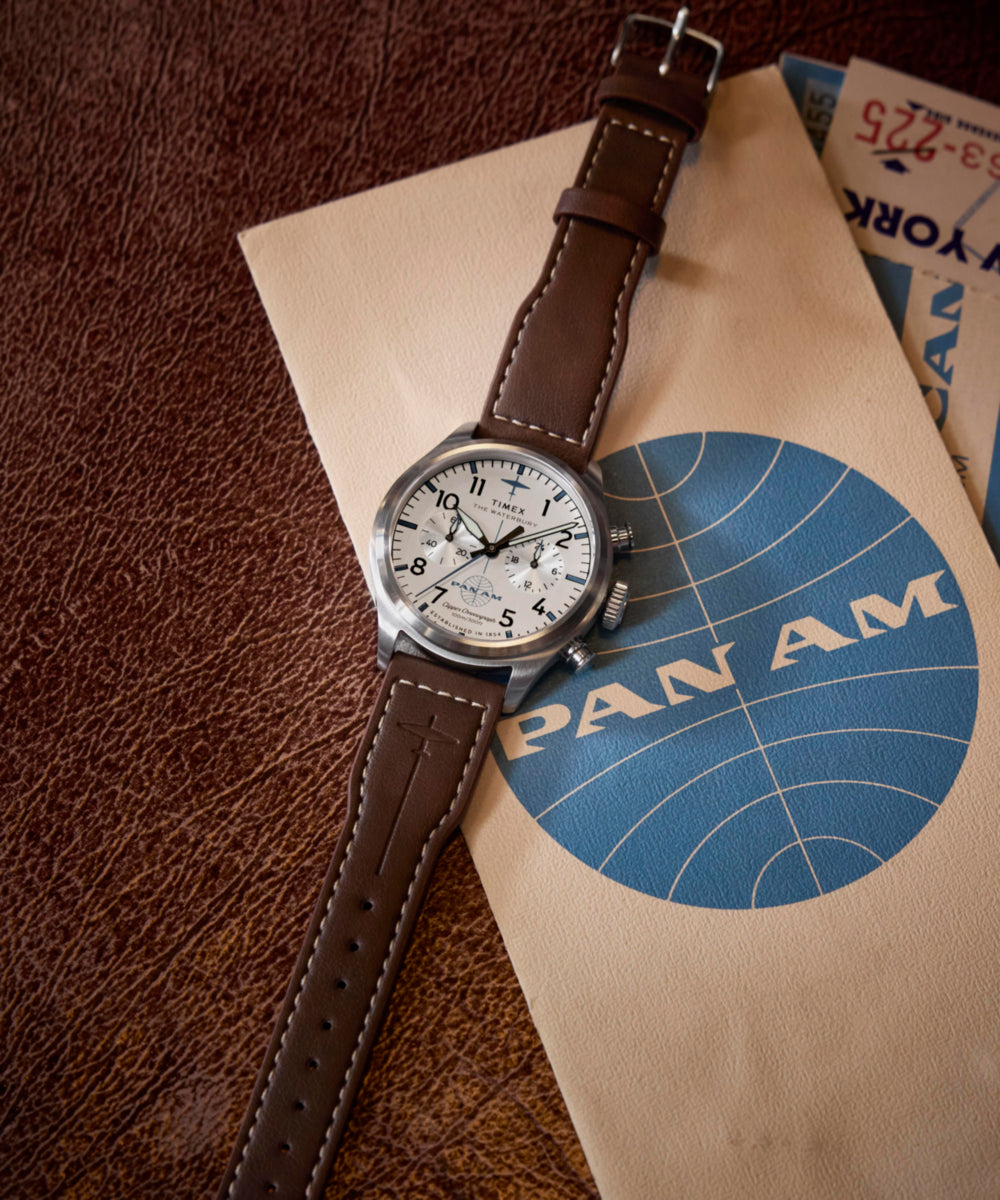 Heritage Timex x Pan Am Waterbury Ace Chronograph 41mm Leather Strap Watch