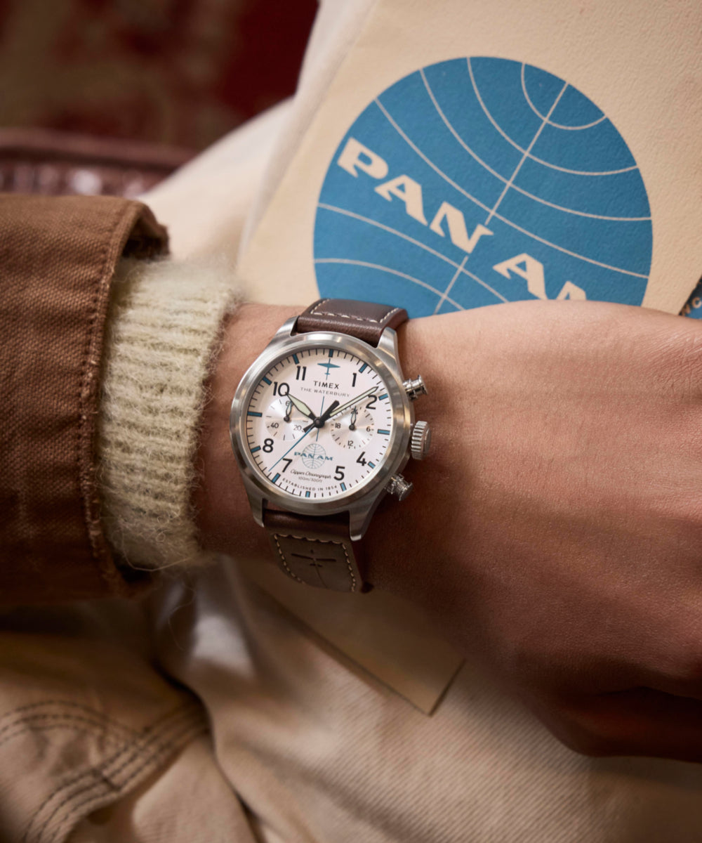 Heritage Timex x Pan Am Waterbury Ace Chronograph 41mm Leather Strap Watch