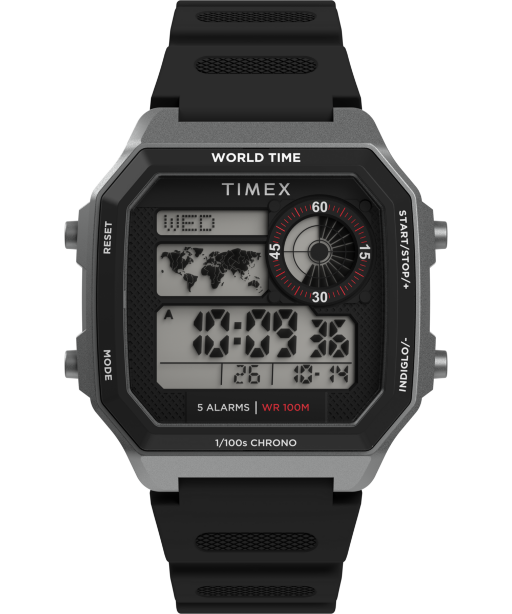 Heritage World Time Digital 40mm Resin Strap Watch