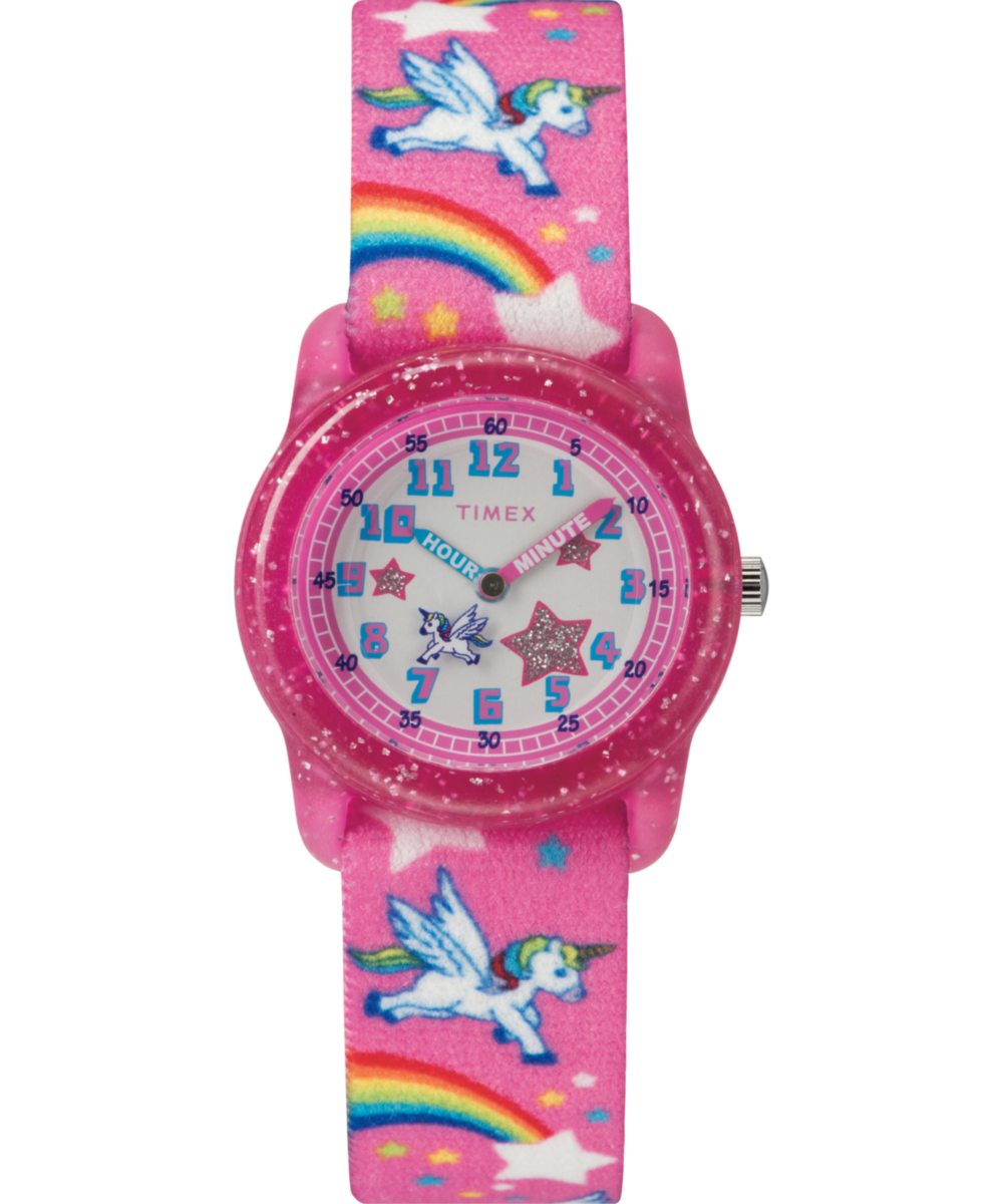 Heritage TIMEX TIME MACHINES 29mm Rainbow Unicorn Pink Elastic Fabric Kids Watch